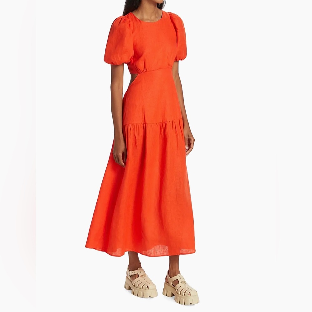 Kivari Orange Puff Sleeve Maxi Dress for Wedding Guest - worn once - size 6
